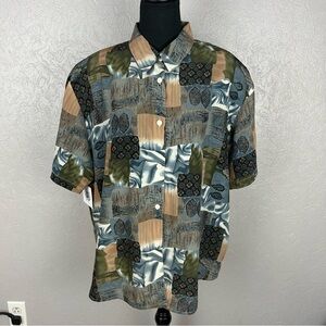 VINTAGE 80s Short Sleeve Abstract Blouse